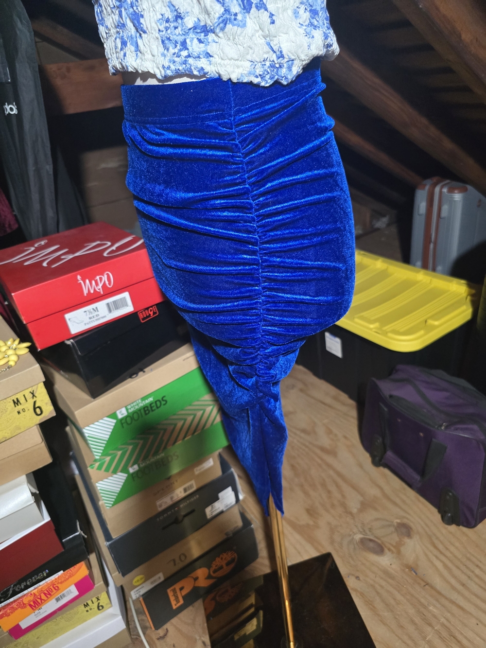 Source Unknown Cobalt Blue Ruched Asymmetrical Velvet Skirt